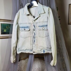 Pacsun  Denim Trucker Jacket Retro Lt Blue Light Wash Cotton Distressed Size L